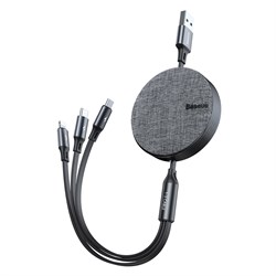 Кабель Baseus Fabric 3-in-1 Flexible Cable USB - Micro USB+Lightning+Type-C 3,5A 1.2м серый (CAMLT-BYG1) - фото 14634