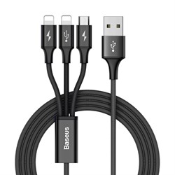 Кабель Baseus Rapid Series 3-in-1 micro USB+Dual Lightning 3A 1,2м черный (CAMLL-SU01) - фото 15680