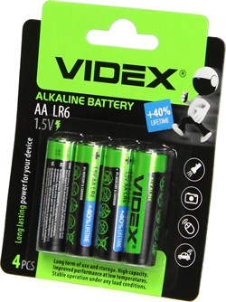 Алкалиновые батарейки Videx LR6/АА. (Комплект 4шт.) - фото 22743