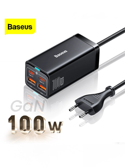 Сетевое зарядное устройство Baseus GaN3 Pro Desktop Fast Charger 2C+2USB 100W EU + кабель Type-C-Type-C 100W 1м, (CCDK100E) CCGP000101 черный 6953156209053 - фото 33327