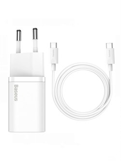 Сетевое зарядное устройство с проводом C+C Baseus Super SI Quick Charger 1C 25W EU Sets CCCJG25CE (TZCCSUP-L02) белый 6953156206038 - фото 34643