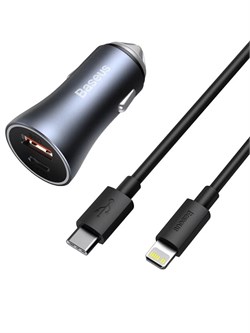 Автомобильное зарядное устройство в прикуриватель Baseus Dual Fast Charger Car 40W USB+USB-C TZCCJD-B0G CCJDZ-CX с проводом темно-серый 6953156207639 - фото 35280