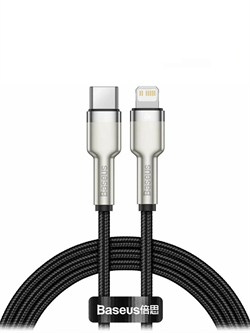 Кабель Type-C - Lightning Baseus Cafule Metal 20W 1м CATLJK-A01 чёрный 6953156202061 - фото 35348