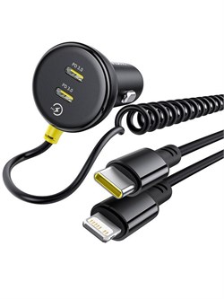 Автомобильное зарядное устройство в прикуриватель Baseus 4 Port Powerhouse for Travel 60W 2C + кабель Ip+C C00035902121-00 BSCC-CC-CL Черный 6932172677176 - фото 36764