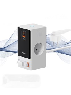 Сетевое зарядное устройство фильтр удлинитель 1.5 м Baseus PowerCombo Digital PowerStrip 2AC+1U+1C+Cable Type-C 65W ССGAN65-SS2ACE PSLR000602 Белый 6932172628604 - фото 36833