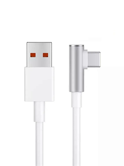 Кабель для зарядки Xiaomi Mijia L-shaped Data cable USB - Type-C 6A 150см угол 90 белый 6934177792588 - фото 37024