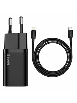 Сетевое зарядное устройство Baseus Super Si Quick Charger 1C 20W EU TZCCSUP-B01 CCCJGCE-D с кабелем C+IP Черный 6953156230057 - фото 38316