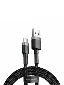 Кабель Baseus Cafule USB - Type-C 2А 3м черный/серый (CATKLF-UG1) 6953156296343 - фото 38354