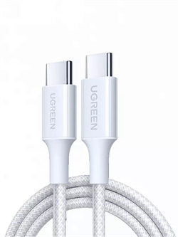 Кабель для зарядки UGREEN L501 (35219) 60W USB-C to USB-C PD Fast Charging Braided Cable 3A Max 2 метра, белый 6941876232192 Кабель для зарядки UGREEN L501 (35219) 60W USB-C to USB-C PD Fast Charging Braided Cable 3A Max 2 метра, белый 6941876232192