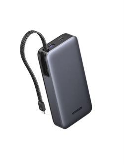 Внешний аккумулятор со встроенным кабелем UGREEN PB536 (55988B) 45W Power Bank 20000mAh with Built-in Cable серый 6941876269983