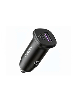 Автомобильное зарядное устройство UGREEN EC305 (25845) USB-C PD+USB-A QC 30W Fast Car Charger с чехлом черный 6941876228454