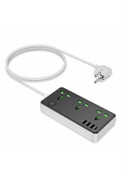 Сетевой фильтр удлинитель Hoco AC7A 3 розетки 3 USB 1 Type-C 2500W 1.5м Черный 6942007600057