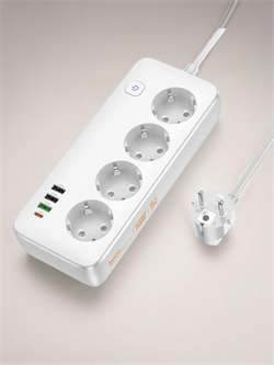 Сетевой фильтр удлинитель Hoco AC22 4 розетки 3 USB 1 Type-C 2500W PD 30W 1.5 метра белый 6942007629799