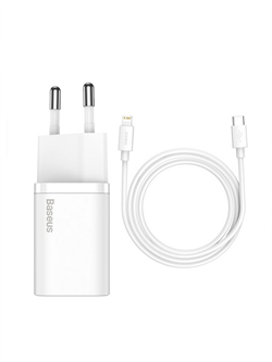 Сетевое зарядное устройство Baseus Super Si Quick Charger 1C 20W CCCJGCE-D ( TZCCSUP-B02) с кабелем C+IP белый 6953156230064