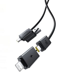 Кабель Baseus Versatile 4 в 1 U+C и С+L 60w 0.6м CB000162 P10383000121-00 Черный 6932172684655