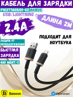 Кабель Baseus Dura Charging Cable Type-C - Lightning 2.4A 2m P10377801U01-02 CB000122 черный 6932172669867