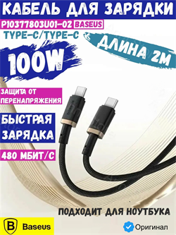 Кабель Baseus Dura Series Type-C - Type-C 100W 2м P10377803U01-02 черный/золотой 6932172669843