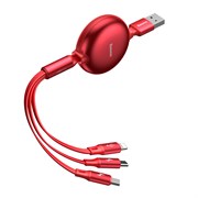 Кабель Baseus Little Octopus 3-in-1 Adjustable Сable USB - Micro USB+Lightning+Type-C 3,5 A 1.2м красный (CAMLT-ZY09)