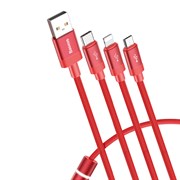 Кабель Baseus Data Faction 3-in-1 USB - microUSB+USB Type-C+Lightning 3,5A 1,2м красный (CAMLT-PY09)