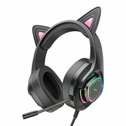 Проводные игровые наушники с кошачьими ушками и rgb подсветкой Hoco w107 Cute Cat черный 6931474791252