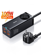 Сетевой фильтр удлинитель 1.5 метра Baseus PowerCombo GAN Charger Desktop PowerStrip AC+2U+2C 100W EU + Кабель Type-C-Type-C PD100W 1м (CCGAN100-1ACE) PSZM000401 черный 6932172604233