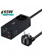 Сетевой фильтр удлинитель 1.5 метра Baseus PowerCombo GAN Charger Desktop PowerStrip AC+2U+2C 65W EU + Кабель Type-C-Type-C PD100W 1м (CCGAN65-1ACE) PSZM000901 черный 6932172610241