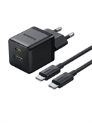 Сетевое зарядное устройство Baseus Palm Fast Charger 30W 1xUSB-C 1хUSB-A с кабелем Type-C PD QC 3.0 (CCZC30UE) P1011160A113-01 черный 6932172677343