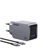 Сетевое зарядное устройство UGREEN X755 (25871) Nexode Pro 65W 3-Port USB-A + 2-USB-C GaN Fast Charger EU с кабелем USB-C 100W 1 м, серый 6941876228713