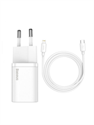 Сетевое зарядное устройство Baseus Super Si Quick Charger 1C 20W CCCJGCE-D ( TZCCSUP-B02) с кабелем C+IP белый 6953156230064