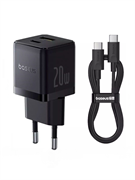 Сетевое зарядное устройство Baseus Palm 20W 1xUSB-A 1xUSB-C PD QC 3.0 (CCZC20UE) P10111608113-01 с кабелем USB-C-USB-C 60W 1 м черный 6932172677381